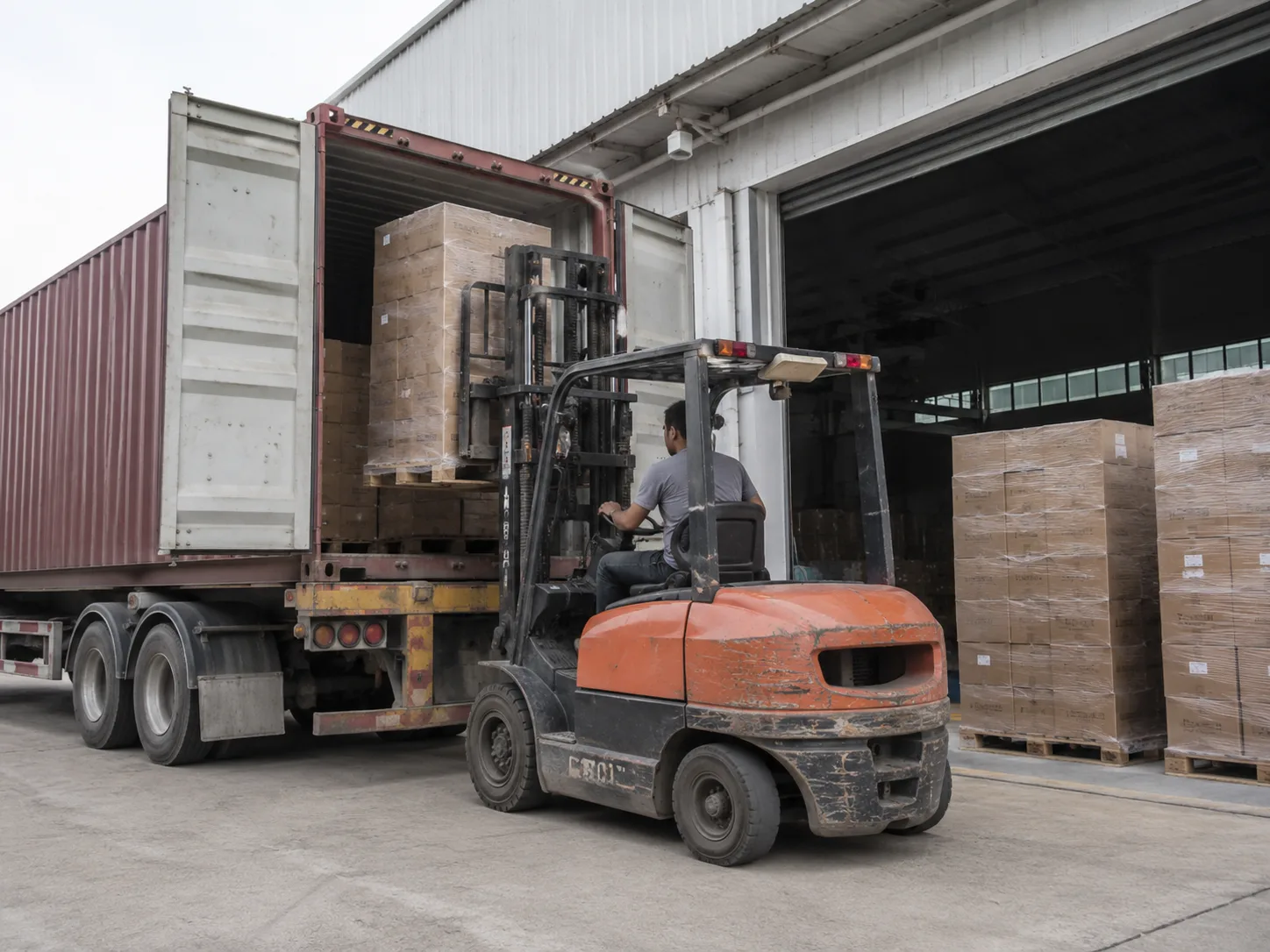 Illustrative container loading and international shipping preparation in China