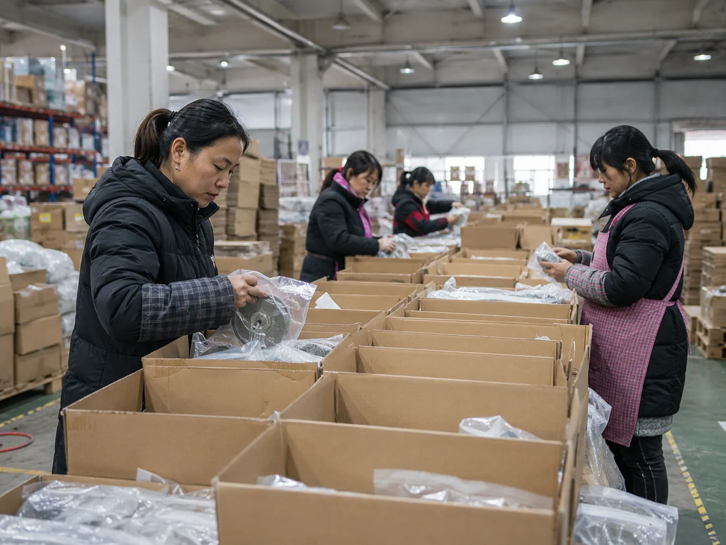 Illustrative warehouse packing and product sorting operation in China
